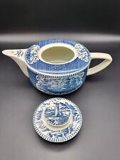Royal China Blue Currier and Ives Teapot Sailboat Lighthouse Scroll VGOOD Read picture