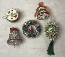 Lot Of 5 Vintage Handmade Pincushion Christmas Tree Ornament Wreath Bell Drum picture