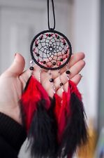 Small Dream Catcher Beaded Car Black Red Wall Hanging Ornament Feathers Stars picture