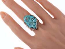 Sz11 Vintage Navajo Carved Turquoise and sterling ring picture
