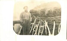 Postcard RPPC 1920s Man snow shoes sod house Pioneer life 23-5655 picture