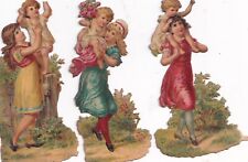 1800s Victorian Die Cut Scrap Lot -Young Ladies Little Girls on Shoulder 3.25 in picture