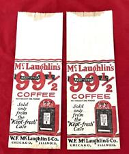 2 Vintage WF McLaughlin's & Co Coffee 99 1/2 Bag Net Weight One Pound Chicago IL picture