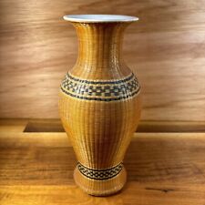 Vintage Fine Woven Bamboo Wrapped Encased Porcelain Vase Chinese Crafted picture