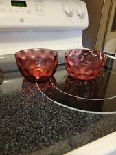 Pair Of Antique Cranberry  Reverse Thumbprint Glass Bowls  picture