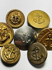 Antique Vintage Lot Of 7 Metal Picture Buttons Anchors Boat Ship N8 picture
