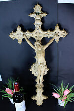 Antique neo gothic 19thc Chalk large crucifix Religious  picture