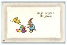 c1910's Best Easter Wishes Anthropomorphic Rabbit Chicks Playing Eggs Postcard picture
