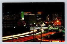 Atlanta GA-Georgia, Downtown Skyline at Night, Antique Vintage Postcard picture