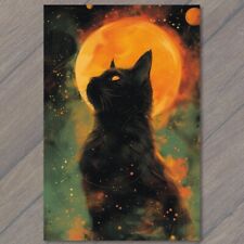 POSTCARD Cat Black Kitten Colors Bright Vibrant Moon Creepy Weird Howling picture