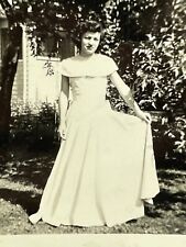 VE Photograph 1940's Pretty Woman Posing Portrait Showing Off White Dress Lovely picture