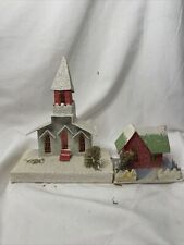Vintage Christmas Putz Cardboard Church And House Mica Glitter Japan picture