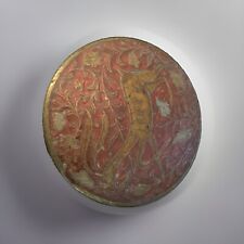 Vintage Majestic Gold Tone Round Compact Box Red Enamel Cover picture