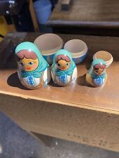 Vintage USSR Russian Nesting Matryoshka Wooden Hand Painted Stacking Dolls- 5set picture