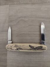 VTG Barlow Faux Scrimshaw  Eagle Design 2 Blade Stainless Steel Pocket Knife  picture