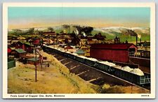 Butte Montana~Train Load of Copper Ore~Factory in Background~1920s Postcard picture