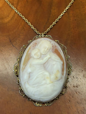 Exquisite Late 19th Century Italian Shell Cameo Madonna & Child Pendant Brooch picture