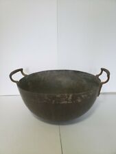 Antique Primitive Hand Hammered Copper Pot 2 Handled Bowl Beautiful Patina 16