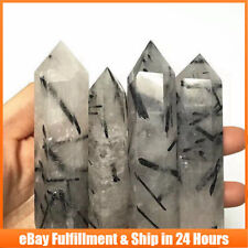 60-70mm Natural Black Tourmaline Quartz Rutilated Healing Crystal Point Wand US picture