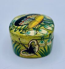 Vtg  Kashmir India Hand Painted Lacquered Paper Mache Lid Trinket Box, Butterfly picture