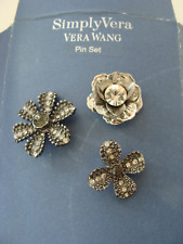 NOP SIMPLY VERA WANG Set of 3 Pewter/Silvertone Flower Pin Brooch Gift Set picture