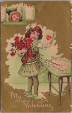 Vintage VALENTINE'S DAY #5002 Postcard Girl with Red Roses / 1911 Cancel picture
