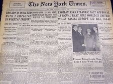 1949 APRIL 13 NEW YORK TIMES - BROADY INDICTED IN WIRE TAP INQUIRY - NT 2657 picture