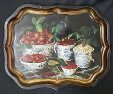 Vintage  Keller Charles English Tin Litho & Gilt Tray Berry Bowls 21 X 17