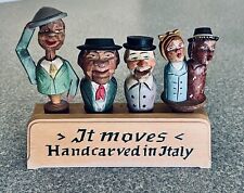 Vtg 4 ANRI HandCarved Bottle Stoppers Cork Mechanical w Orig Stand Italy WORKING picture