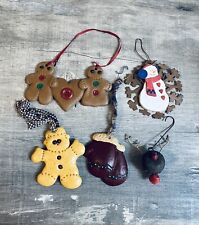 5 Rustic Primitive Christmas Tree Ornaments Gingerbread Man Snowman picture