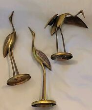 Set of 3 Large Vintage Solid Brass Heron/Crane Figurines  Leonard  Made In Korea picture