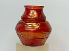 Antique Pallme Konig Iridescent Glass Vase Cranberry Veined Threaded Glass picture