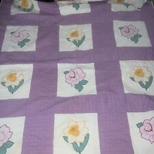 Vtg Cutter QuiltsAppliqué Quilt Rip Flawed  As Is Crafts Fabric Hand 92x85” picture