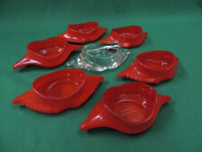 7 Vintage 1950’s Glasbake Red & Clear Imperial Deviled Crab Appetizer Dish Set picture
