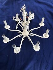 Vintage Ornate Ivory Painted Hanging Iron 8 Arm Chandelier Light Fixture picture
