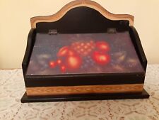 Vintage 80s Hand Painted Fruit Wood Rectangular Trinket Tea Box picture