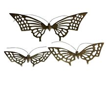 Brass Butterfly Wall Hangings Vintage Set Of Three Made In Taiwan Metal Retro picture