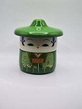 Vintage Japanese Kokeshi Doll Lacquer Stacking Bowls Wearing Green  picture