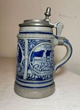 antique 1800's handmade Westerwald German pottery pewter lidded beer stein mug picture