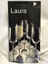 Vint 1980s Laura 6 Champagne Flute Casual Optic Fine Crystal 7.25” Glasses #4110 picture