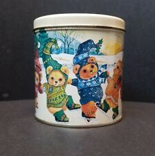 Vintage Wolfgang Candy Round Merry Christmas Tin Teddy Bears Ice Skating  picture