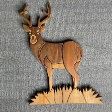Vintage 1980s Whitetail Deer Buck Hand-Carved Hand-Made Solid Wood Wall Hanging picture