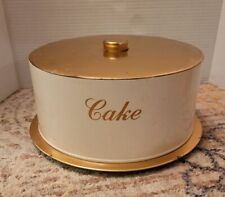 Vintage Decoware Cake Carrier Copper / White Metal Tin picture