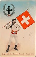 1912 Swiss PC Federal Gymnastics Festival, Basel 5-9 July. Gymnast w/ Swiss flag picture