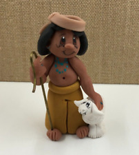 Polymer Clay Whimsical American Indian Shepherd Boy Figurine, artist signed picture