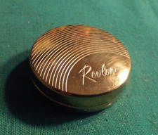 Vintage Revlon Gold Tone Metal Mirrored Makeup Rouge Compact Red w/ puff picture