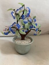 Antique Jade bonsai tree With Blue Flowers 9” Tall X 7” Wide picture