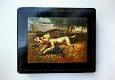 Kholui 1950's Russian Lacquer Box Hunting Vintage Handmade Palekh Fedoskino picture