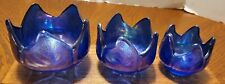 Set Of 3 Vintage Purple Carnival Glass Tulip Candle Holders picture