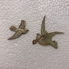 Pair of Antique Victorian Doves Love Token Heart Die Cut Scraps picture